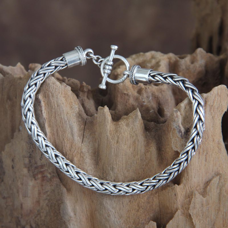 Men's Sterling Silver Chain Bracelet from Indonesia, "Balinese Python"