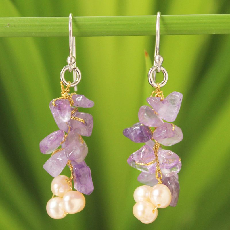 Unique Beaded Amethyst Earrings, "Afternoon Lilac"