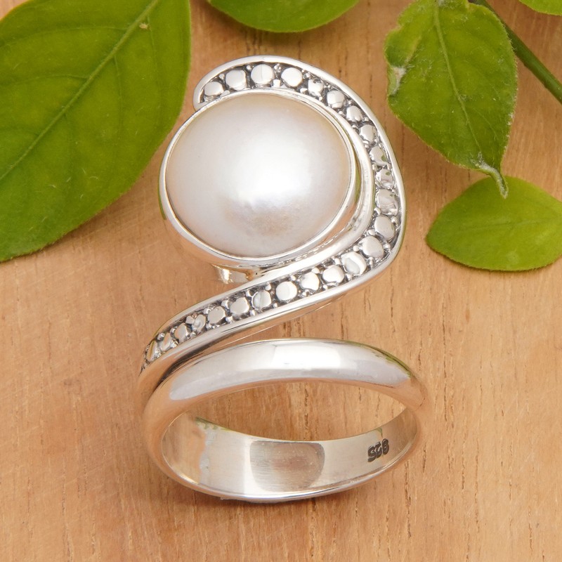 Pearl and Sterling Silver Cocktail Ring, "Sanur Swirl"