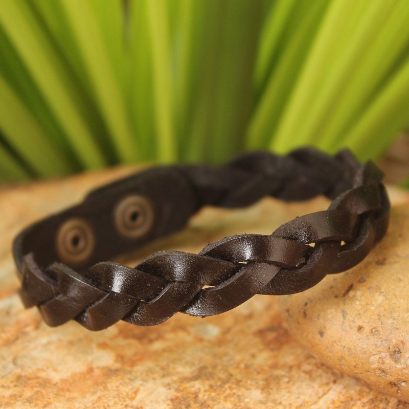 Men's Artisan Crafted Leather Wristband Bracelet, "Three Dark Rivers"