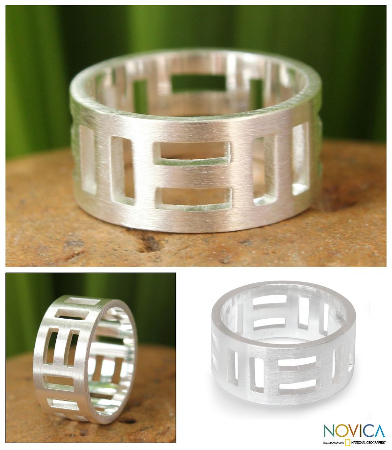 Modern Sterling Silver Band Ring, "Symmetrical Mystique"