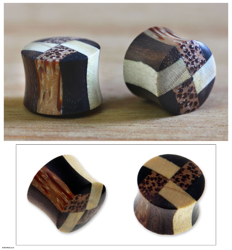 Artisan Crafted Wood Ear Plugs, "Eco Contrasts"