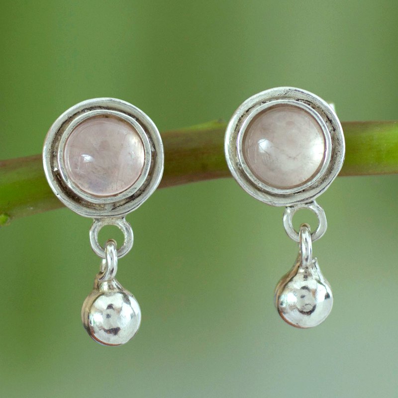 Unique Sterling Silver Rose Quartz Earrings, "Dream of Love"