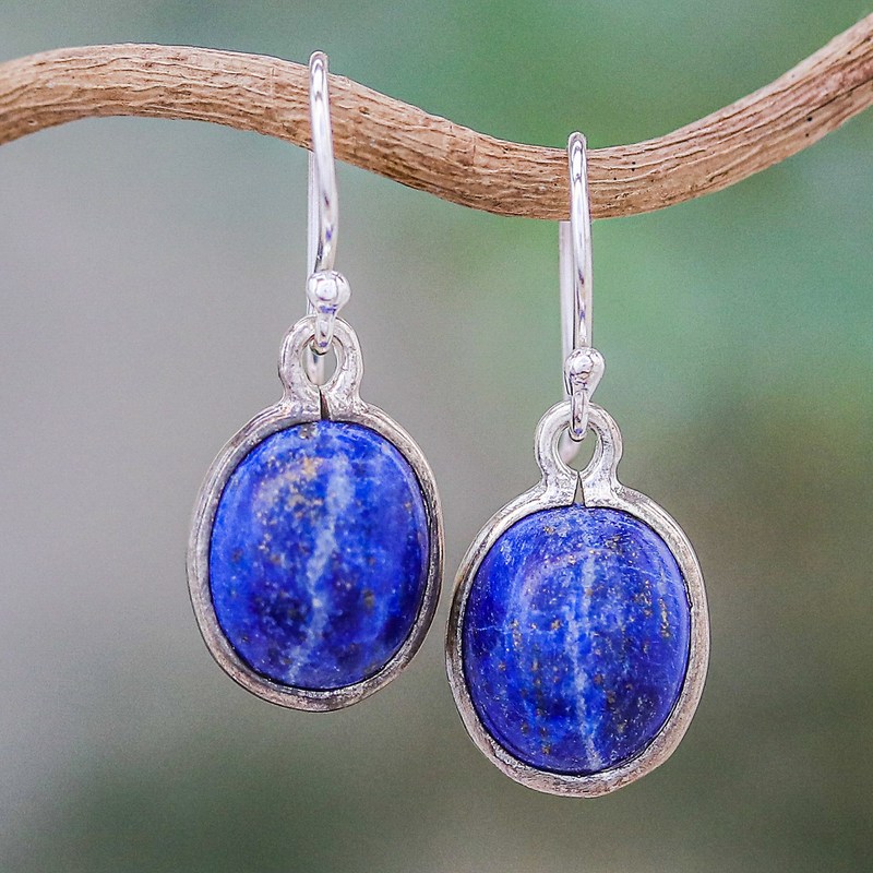 Thai Sterling Silver and Lapis Lazuli Earrings, "Majestic Blue"