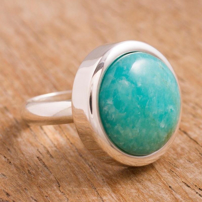 Amazonite cocktail ring, "Unique Minimalism"