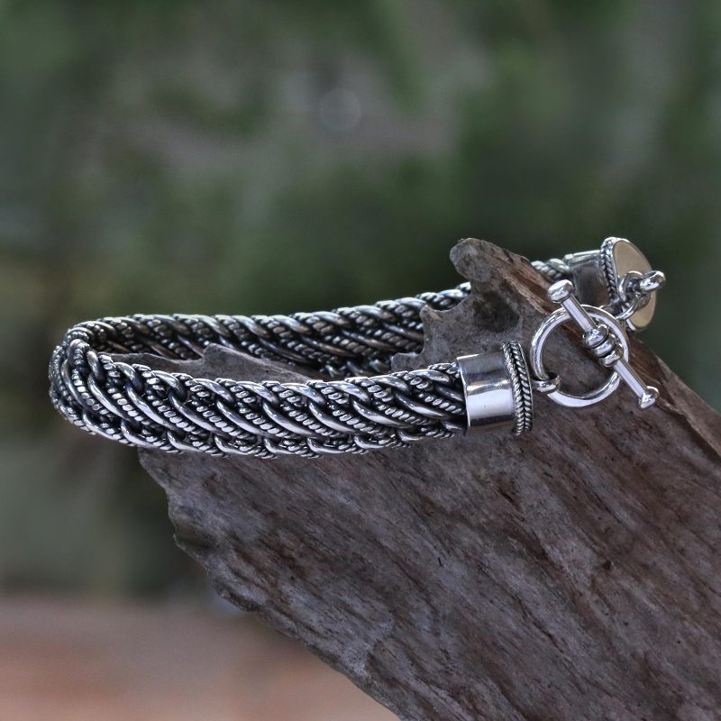 Men's Silver Bracelet Sterling 925 Handmade, "Balinese Centipede"