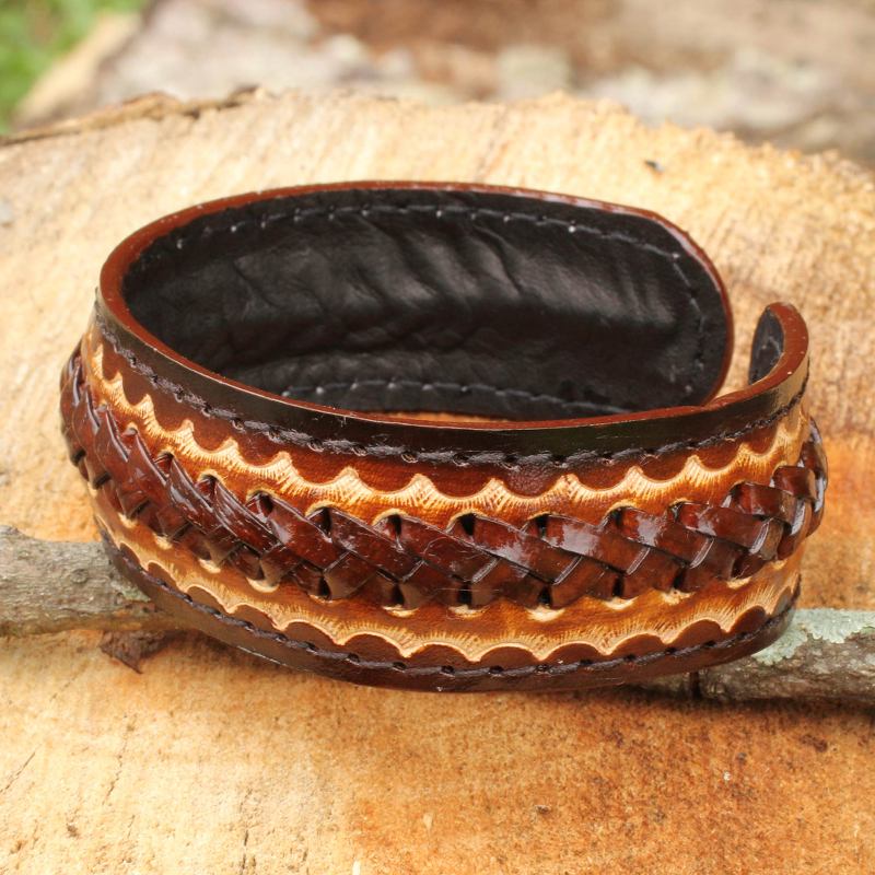 Artisan Crafted Leather Cuff Bracelet for Men, "Desert Warrior"