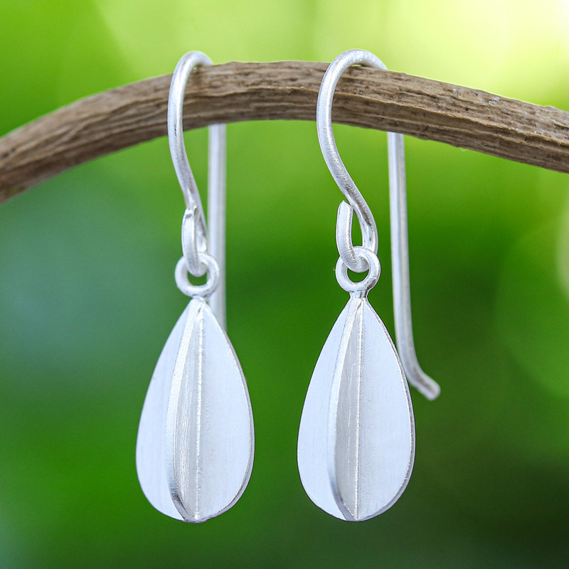 Thai Silver Earrings, "Quartered Leaf"