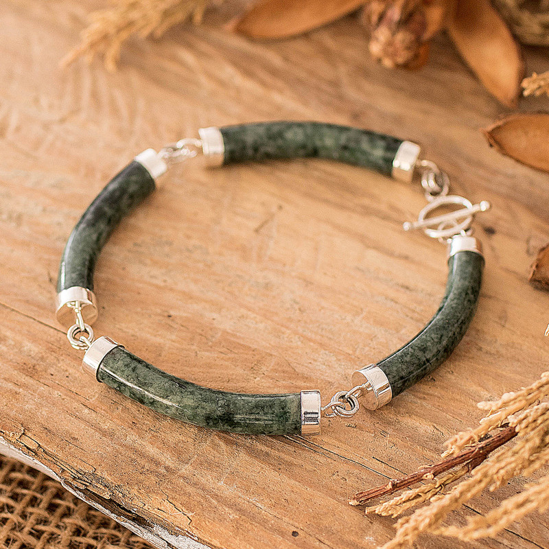 Artisan Crafted Green Jade Link Bracelet, "Natural Connection"