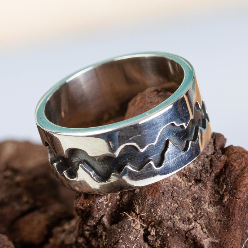 Women's Handmade Band Ring of Taxco Silver 950, "Dark River"