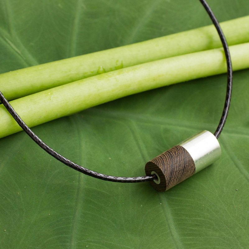 Thai Hand Made Wood and Silver Men's Pendant Necklace, "Perfect Balance"