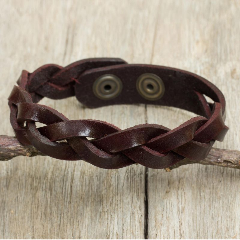 Artisan Crafted Braided Leather Wristband Bracelet for Men, "Cordovan Rope"