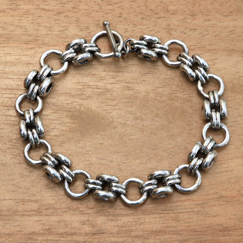 Artisan Crafted Sterling Silver Link Bracelet from Bali, "Cycle"