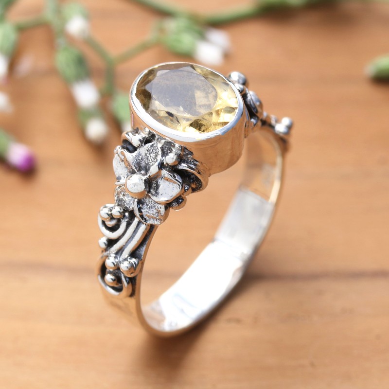 One Carat Citrine Cocktail Ring in Sterling SIlver, "Wayside Flower"