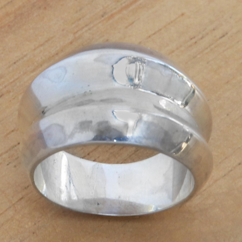 Wide Sterling Silver Contemporary Band Ring, "Modern Moonbeams"
