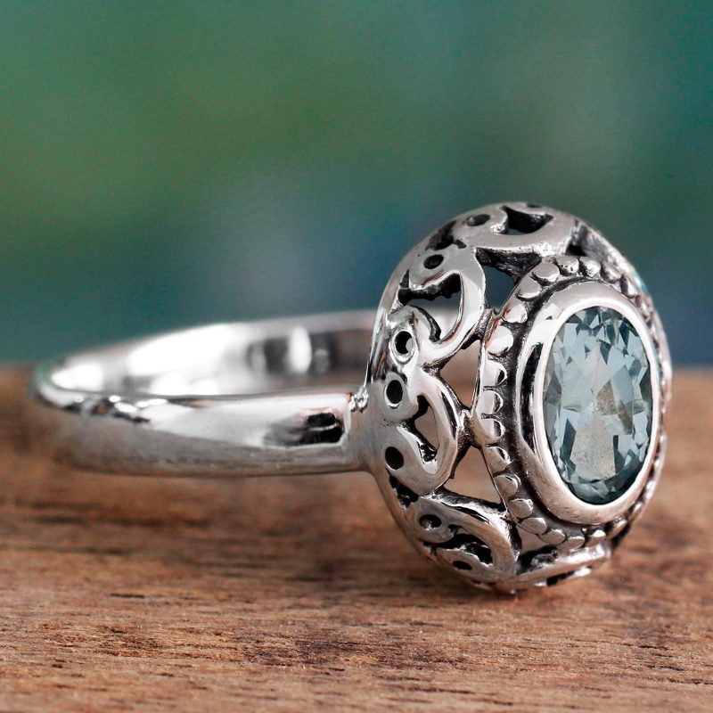 One Carat Blue Topaz and Sterling Silver Ring, "Celestial Bliss"