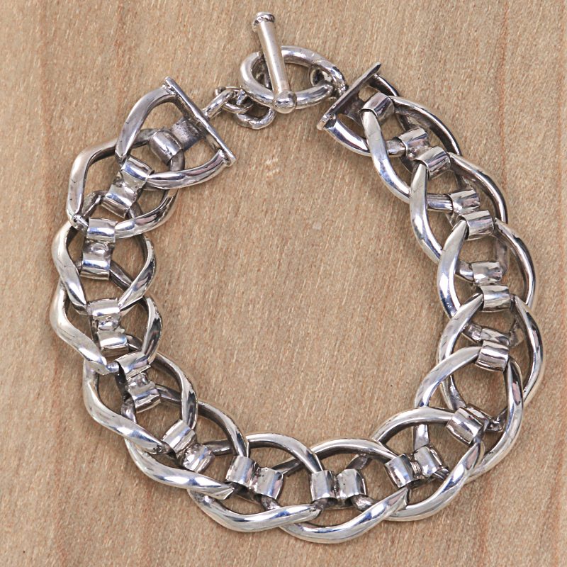 Hand Crafted Men's Sterling Silver Bracelet from Bali, "Brotherhood"