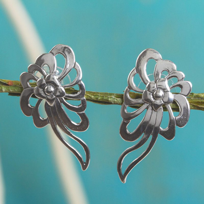 Sterling Silver Floral Drop Earrings Handcrafted in Mexico, "Colonial Nosegay"