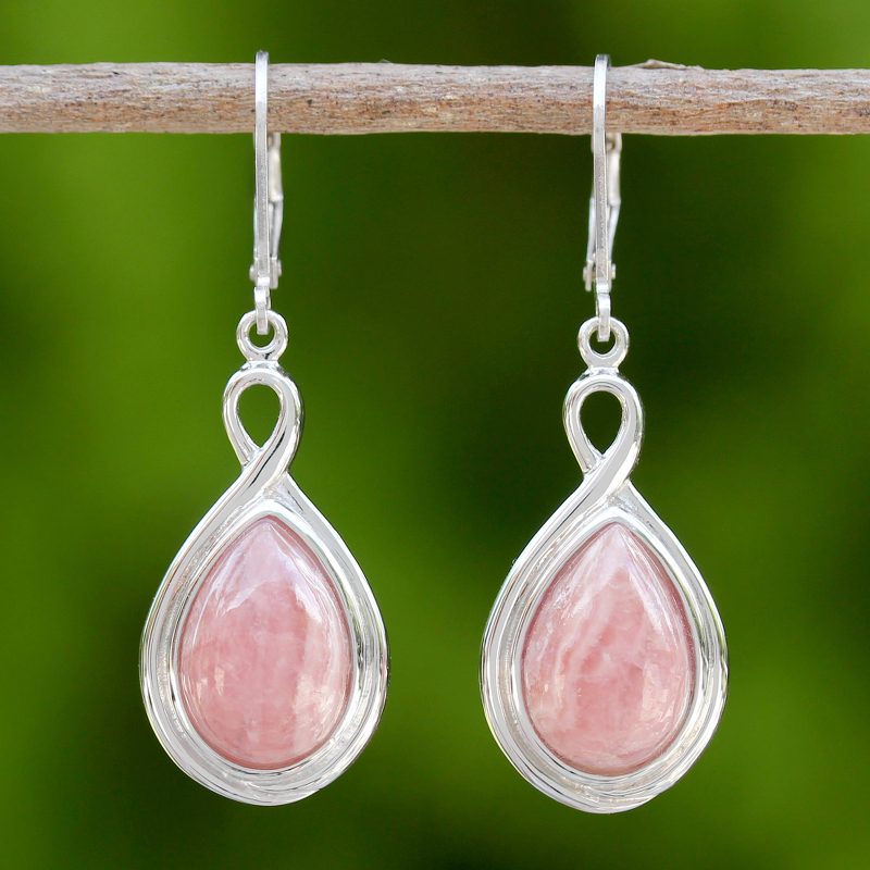 Thai Rhodochrosite and Sterling Silver Drop Dangle Earrings, "Glamorous Rose"