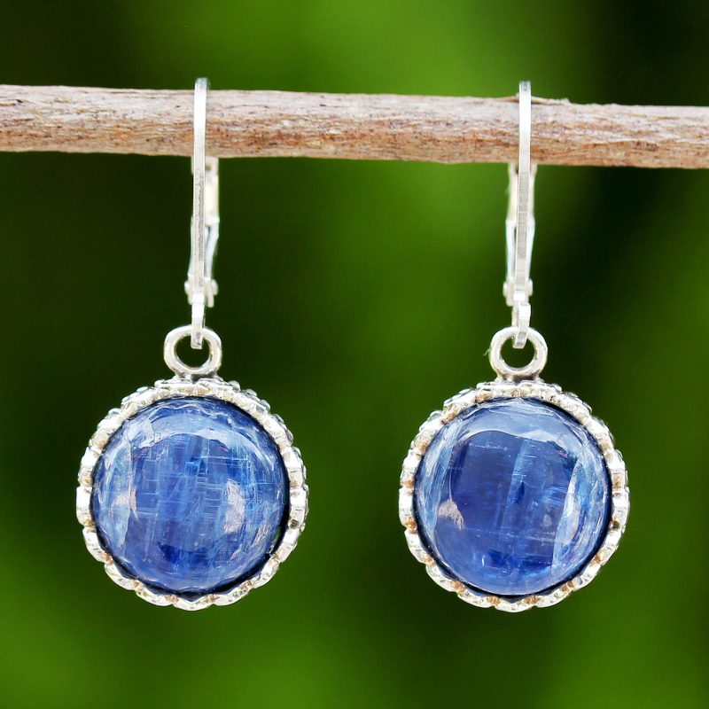 Kyanite and Sterling Silver Dangle Earrings from Thailand, "Pointed Petals"