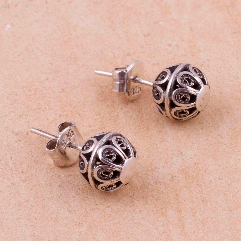 Vintage Style 925 Sterling Silver Filigree Stud Earrings, "Sweet Charmer"