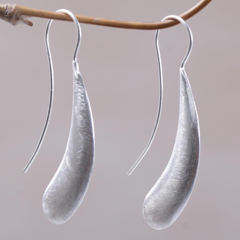 925 Sterling Silver Boomerang Drop Earrings from Indonesia, "Shining Boomerangs"