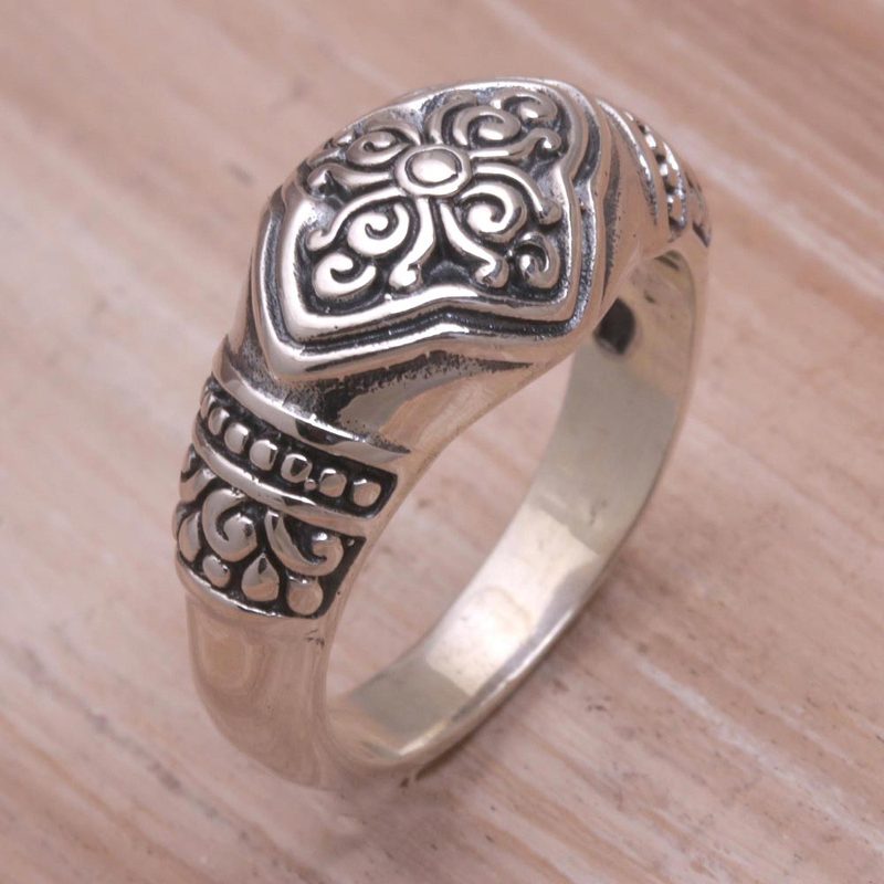 925 Sterling Silver Floral Cocktail Ring from Bali, "Blessed Star Flower"