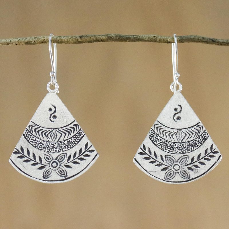 Thai Hill Tribe Style Silver Dangle Earrings, "Hill Tribe Fans"