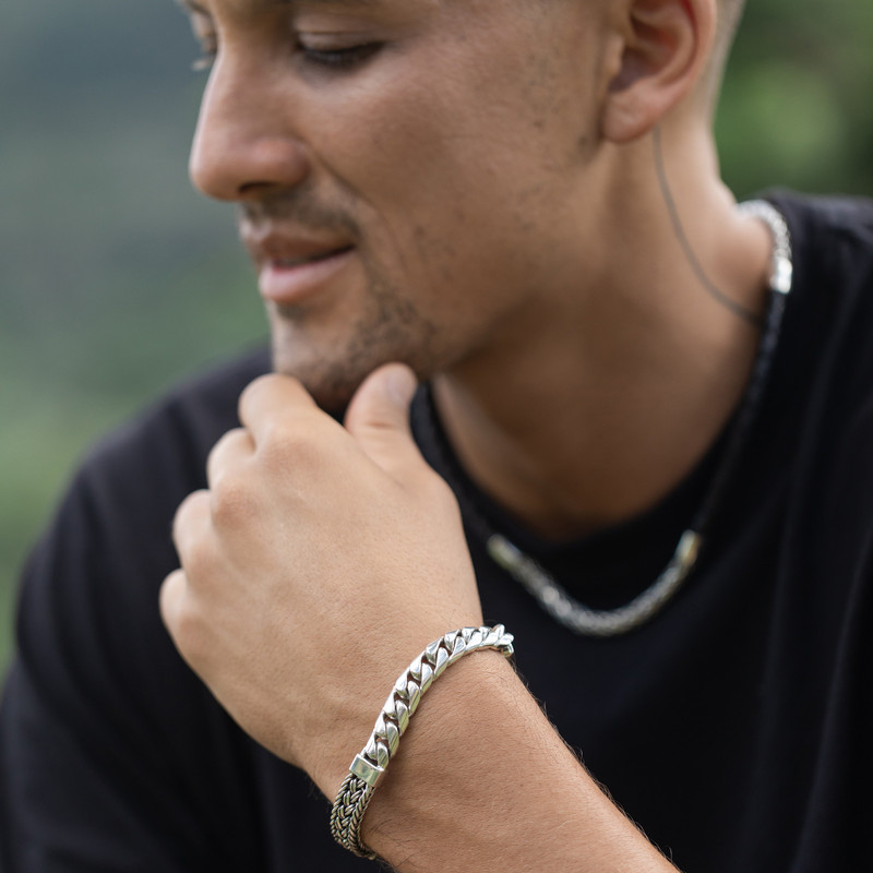 Sterling Silver Braided Wristband Bracelet from Bali, "Distinctive Style"