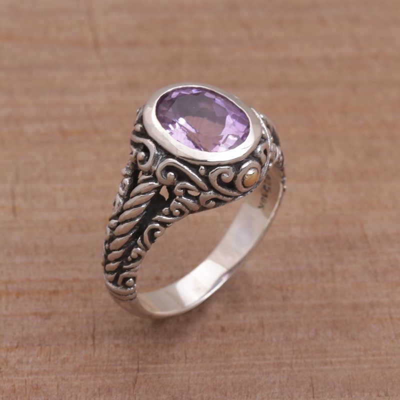 Amethyst Gold Accent and Sterling Silver Single Stone Ring, "Princess of Vines"