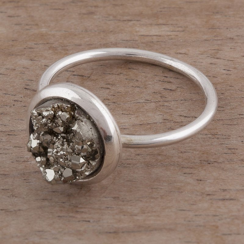Natural Pyrite and Sterling Silver Cocktail Ring from Peru, "Rocky Mountains"