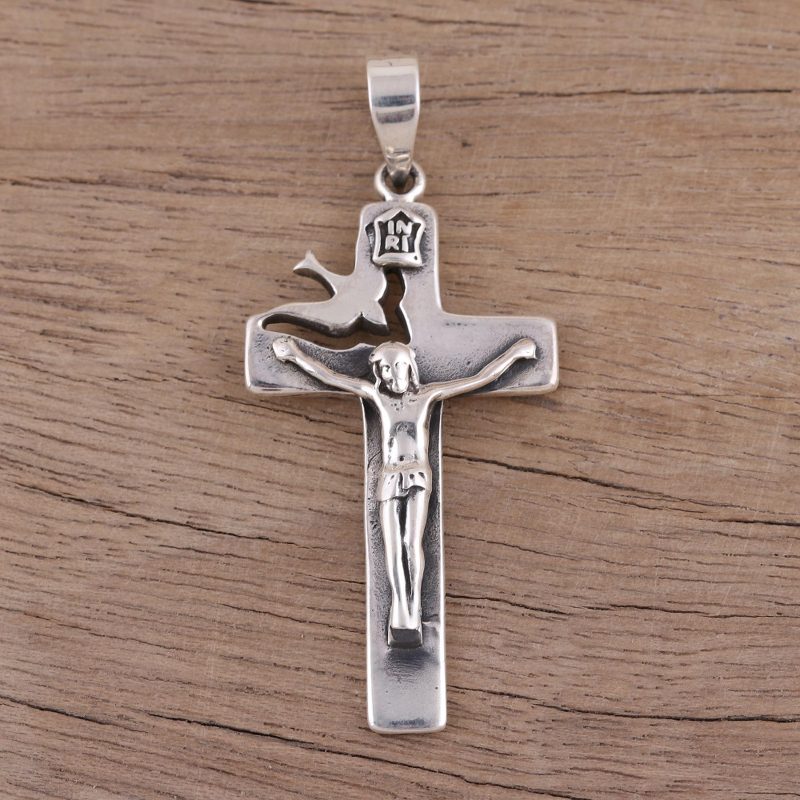 Hand Crafted Sterling Silver Crucifix Pendant, "Peace Will Prevail"