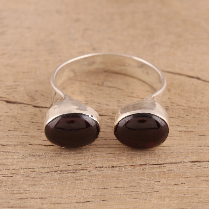 Oval Garnet and Sterling Silver Wrap Ring from India, "Red Appeal"