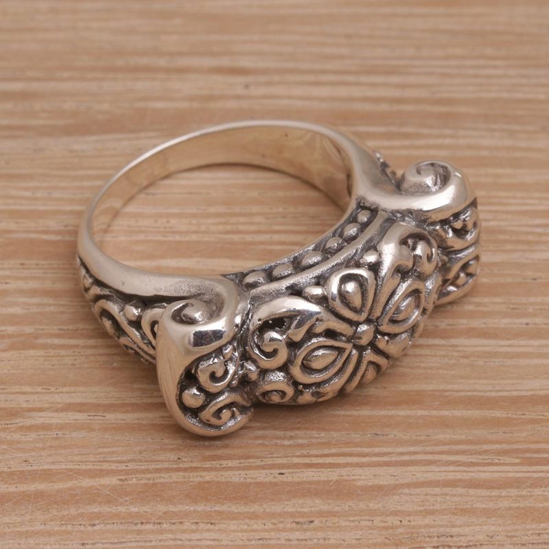 Ornate Sterling Silver Ring from Bali Artisan, "Ancient Scroll"