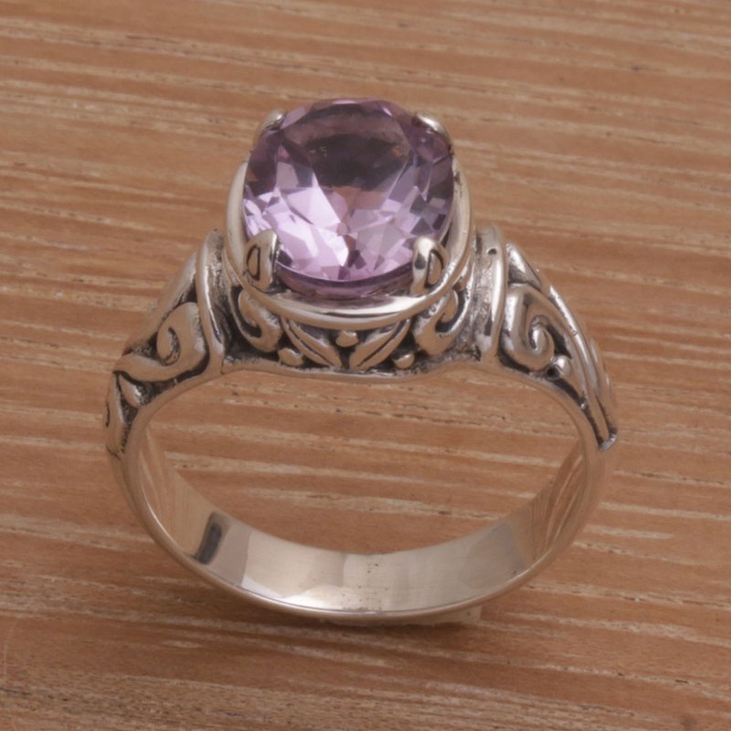 925 Sterling Silver Faceted Amethyst Cocktail Ring, "Floral Prayers in Purple"