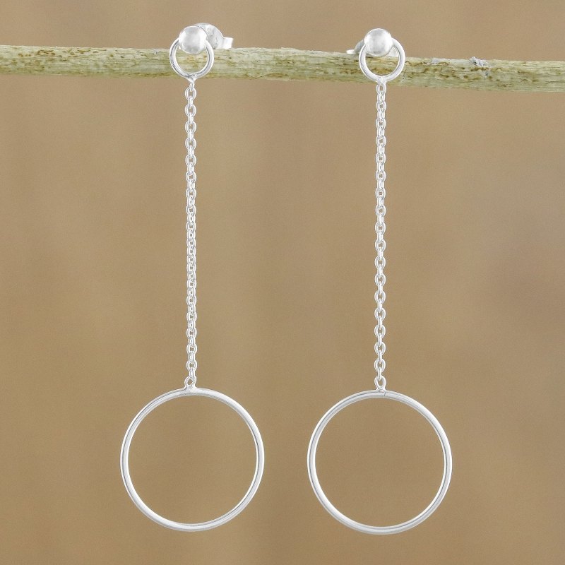 925 Sterling Silver Pendulum Post Earrings from Thailand, "Silver Pendulum"