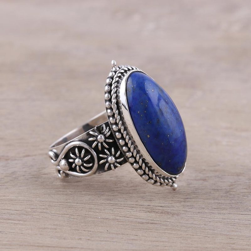 Oval Lapis Lazuli and Sterling Silver Cocktail Ring, "Vast Sky"
