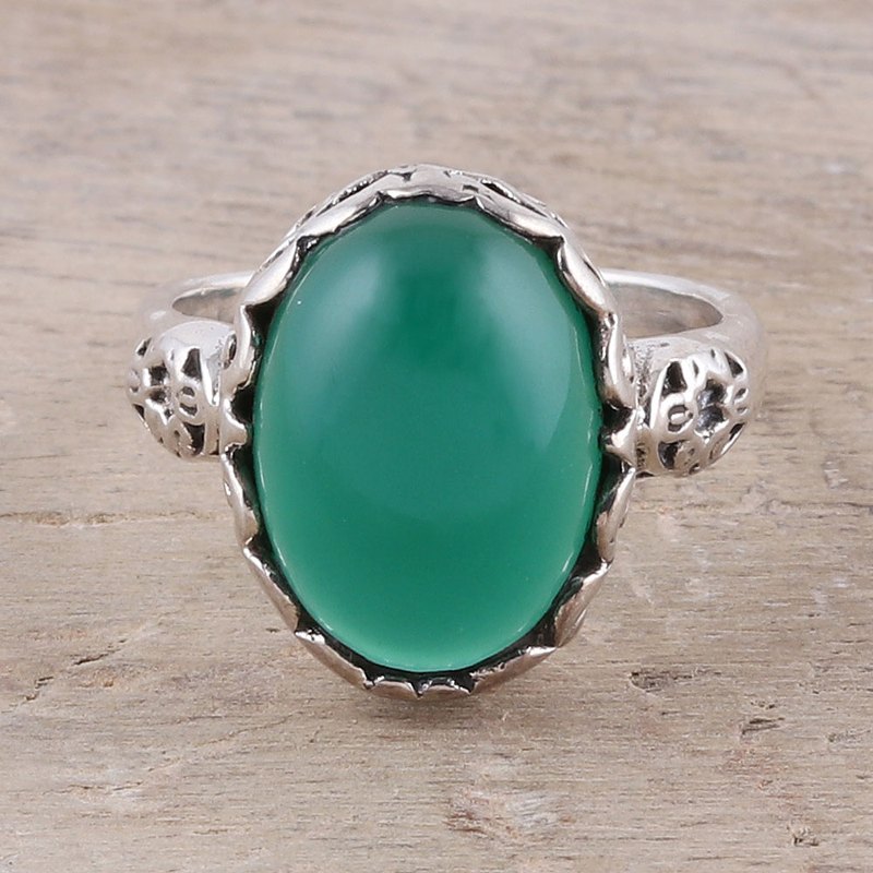 Oval Onyx Cocktail Ring in Green from India, "Glamorous Beauty in Green"