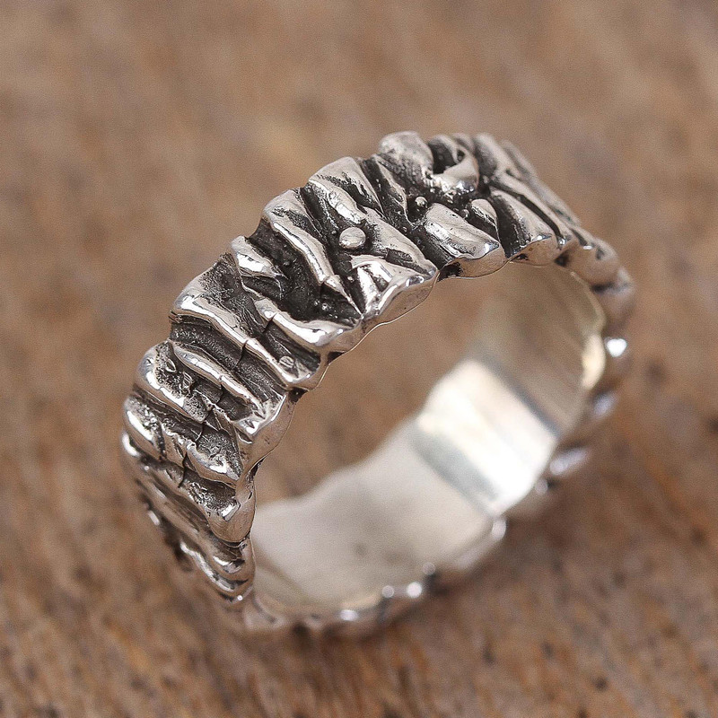 Modern Taxco Sterling Silver Band Ring from Mexico, "Taxco Texture"
