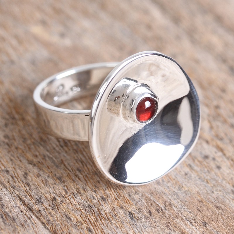 Modern Garnet Cocktail Ring from Mexico, "Parabolic Form"