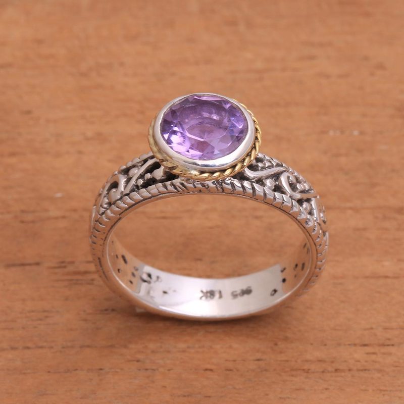 Openwork Sterling Silver and Amethyst Faceted Cocktail Ring, "Evening Garden"