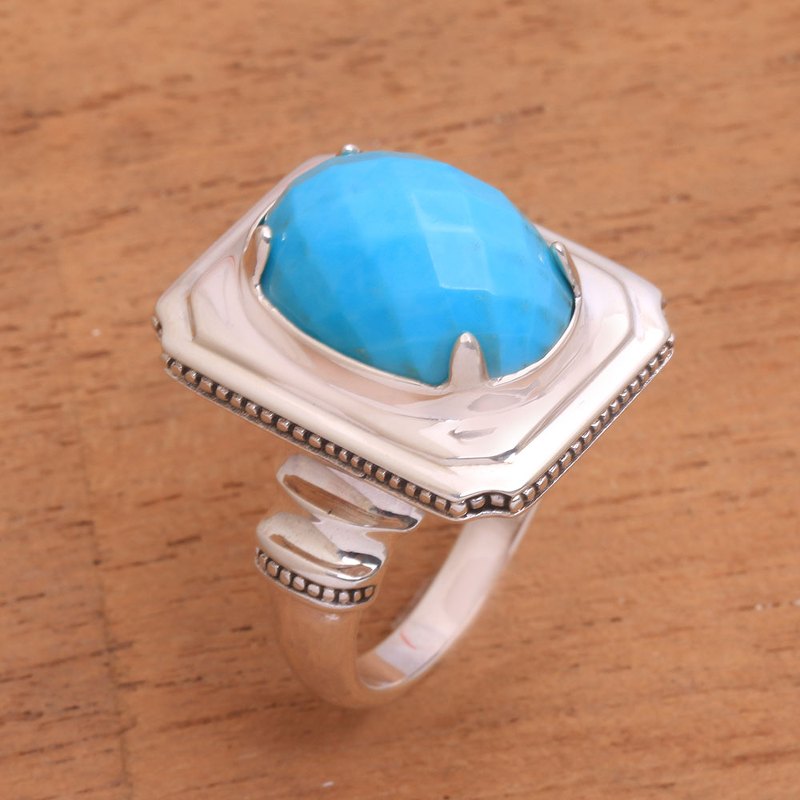Natural Turquoise Cocktail Ring from Bali, "Vintage Charm"
