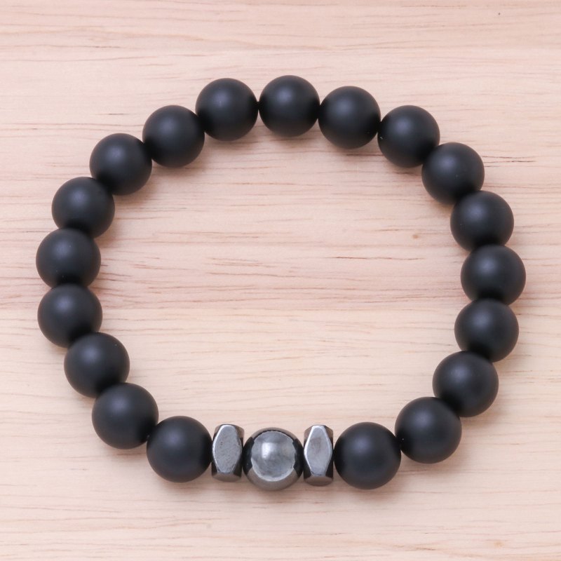 Black Onyx Beaded Stretch Bracelet from Thailand, "Black Sky"