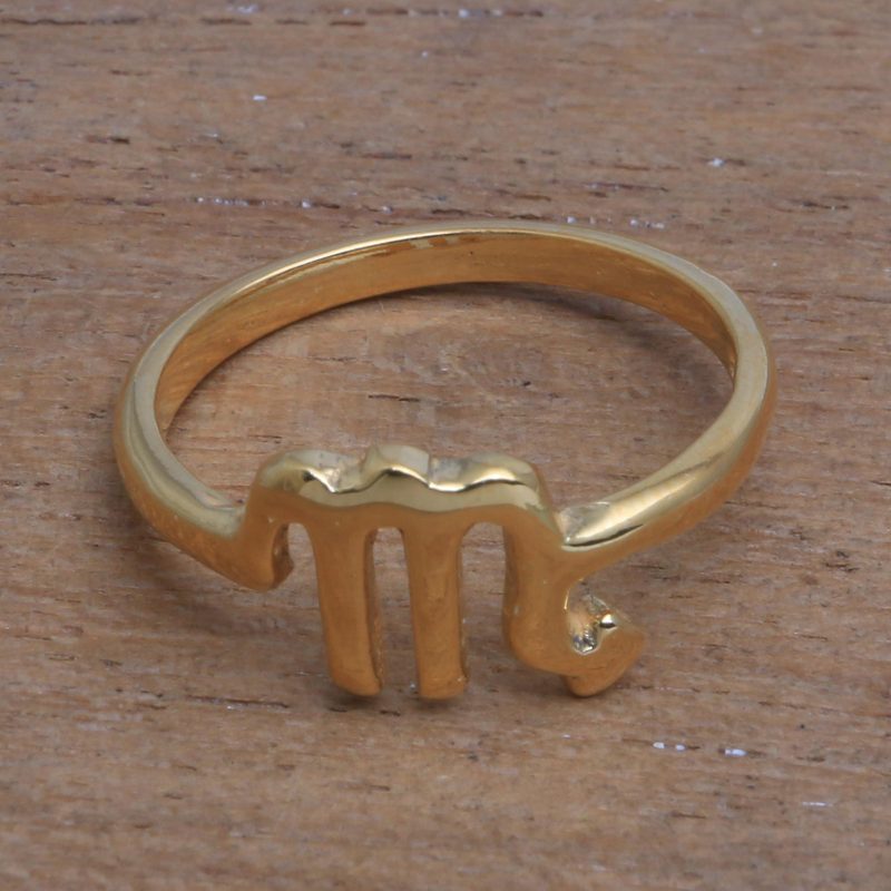 18k Gold Plated Sterling Silver Scorpio Band Ring, "Golden Scorpio"