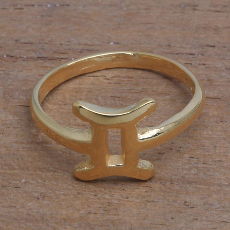 18k Gold Plated Sterling Silver Gemini Band Ring, "Golden Gemini"
