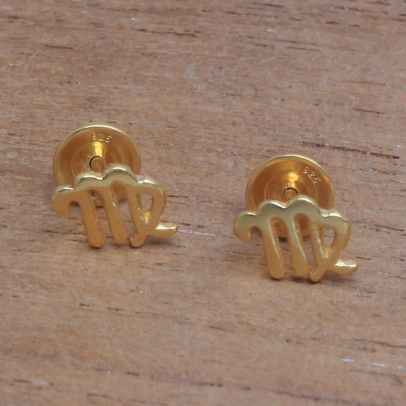 18k Gold Plated Sterling Silver Virgo Stud Earrings, "Golden Virgo"