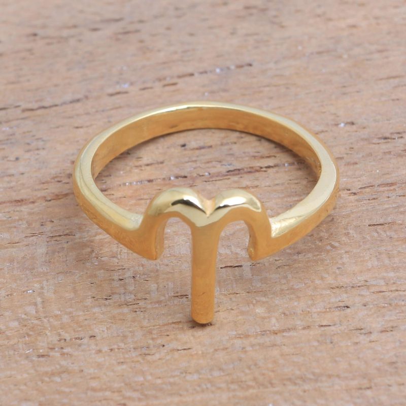 18k Gold Plated Sterling Silver Aries Band Ring, "Golden Aries"
