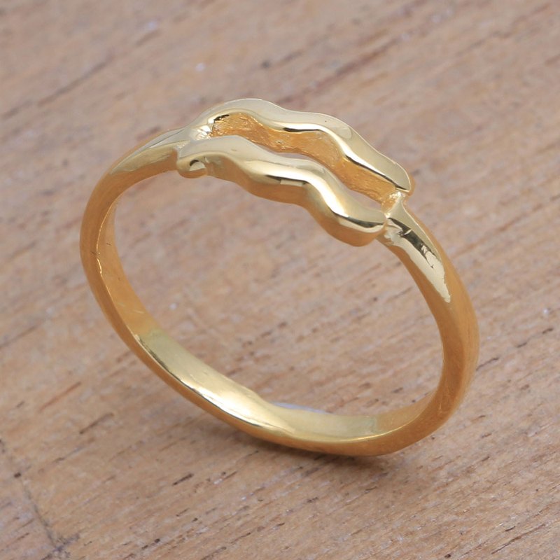 18k Gold Plated Sterling Silver Aquarius Band Ring, "Golden Aquarius"