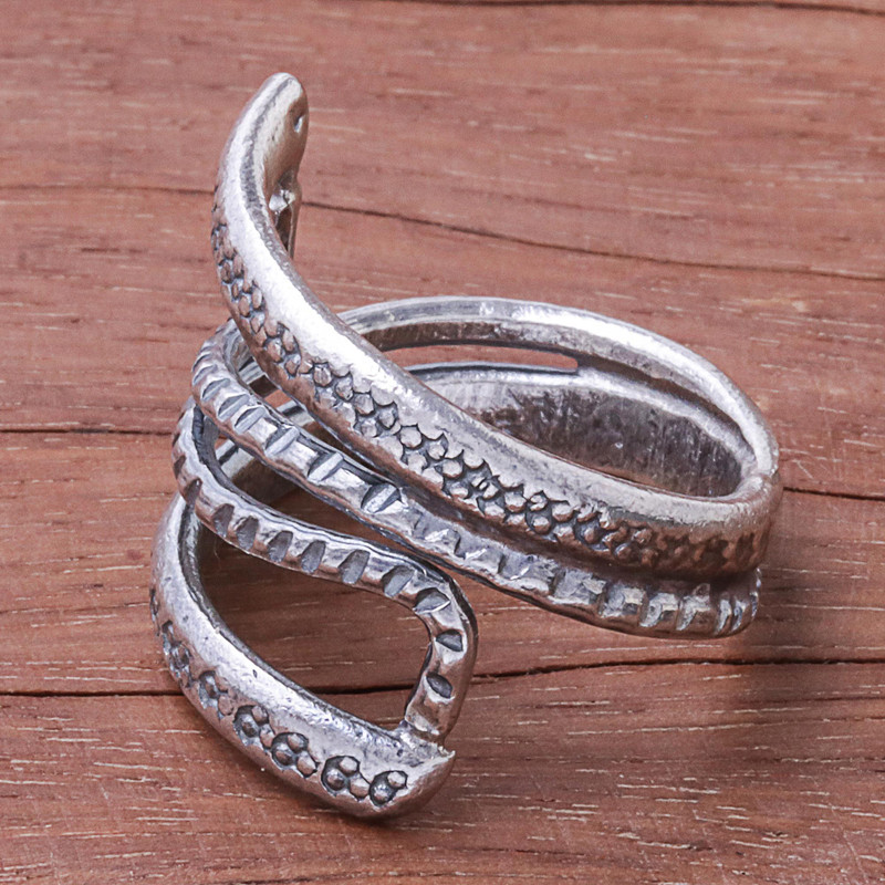 Oxidized Karen Silver Wrap ring from Thailand, "Oxidized Snake Path"