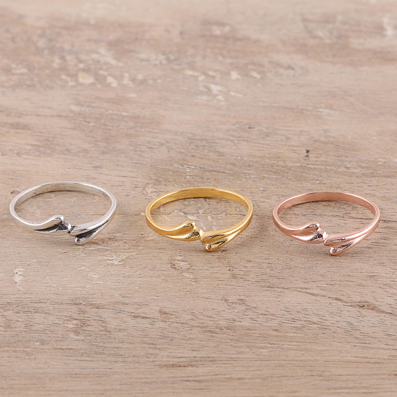 3 Gold, Rose Gold Plated, and Sterling Silver Band Rings, "Dog Bones"